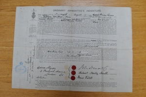 Ordinary seaman's indenture signed by Thomas Sivell, Bertie Sivell and Captain John Stewart in August 1911