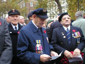 Merchant navy veterans line up on Whitehall, November 2002